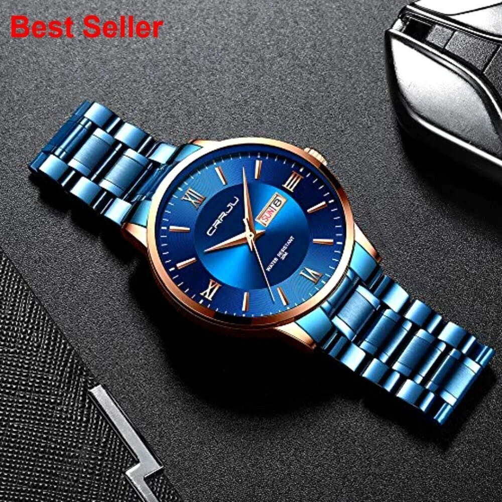 Stainless Steel Chronograph Watch for Men Business Casual